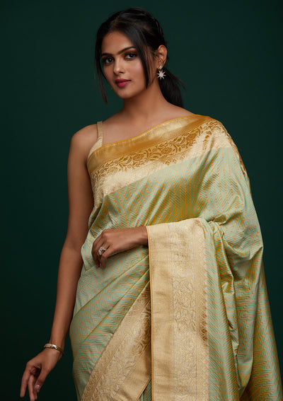 Pista Green Zariwork Banarasi Designer Saree - Koskii