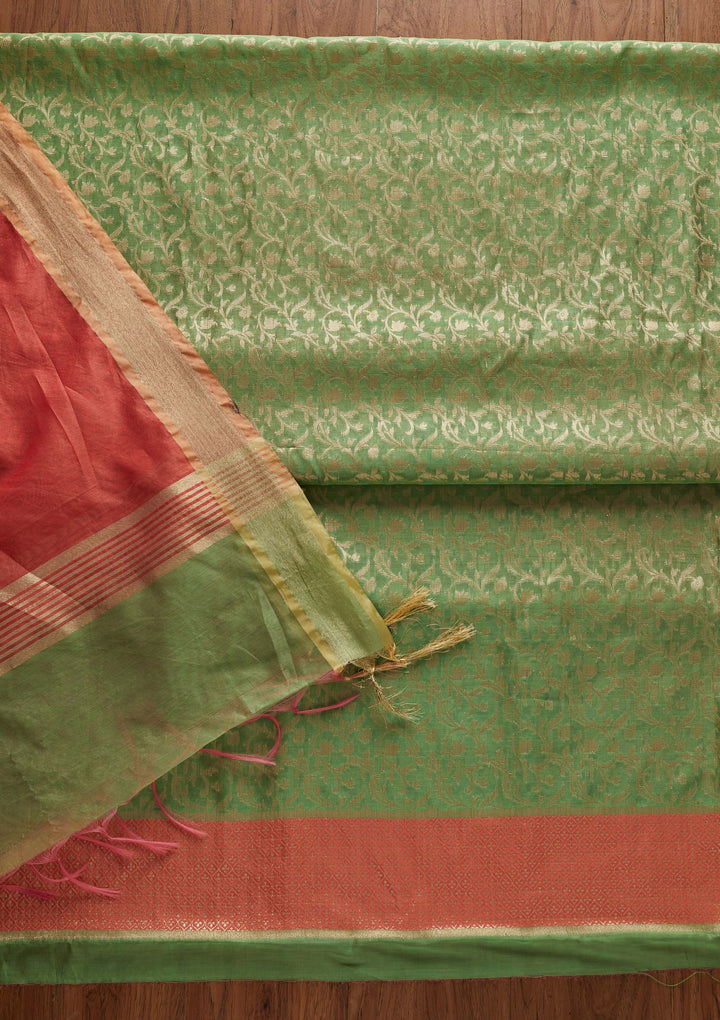 Pista Green Zariwork Brocade Designer Unstitched Salwar Suit - Koskii