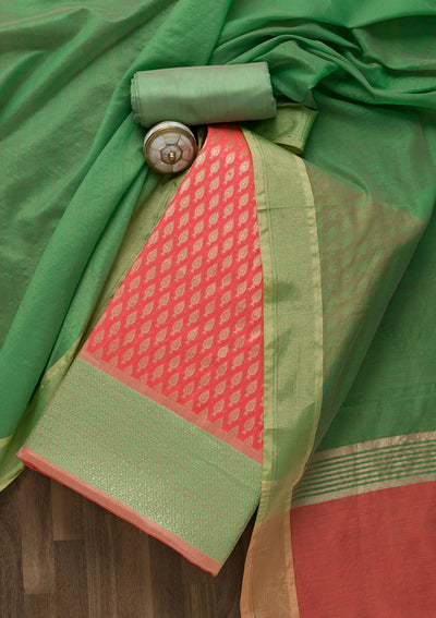 Pista Green Zariwork Brocade Unstitched Salwar Suit-Koskii