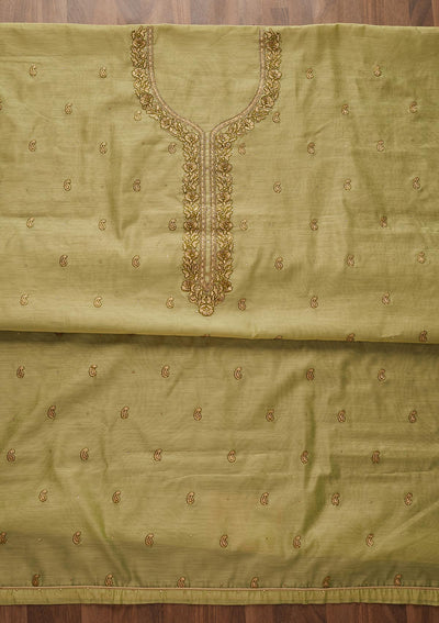 Pista Green Zariwork Chanderi Designer Unstitched Salwar Suit - Koskii
