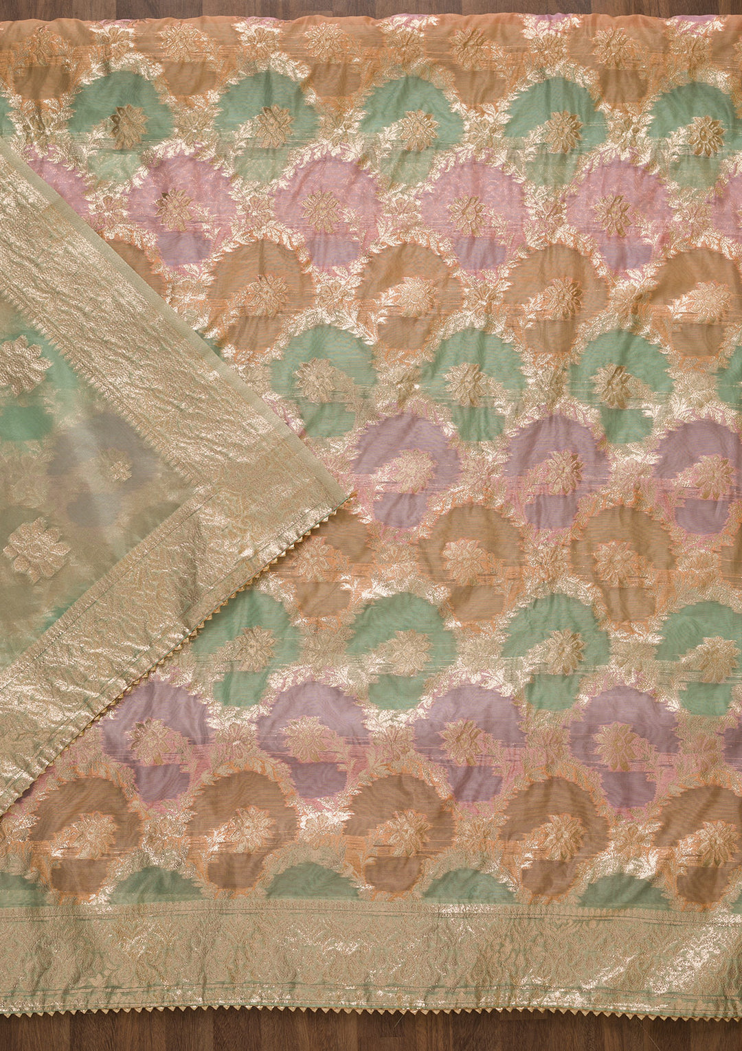Pista Green Zariwork Banarasi Silk Unstitched Salwar Suit-Koskii