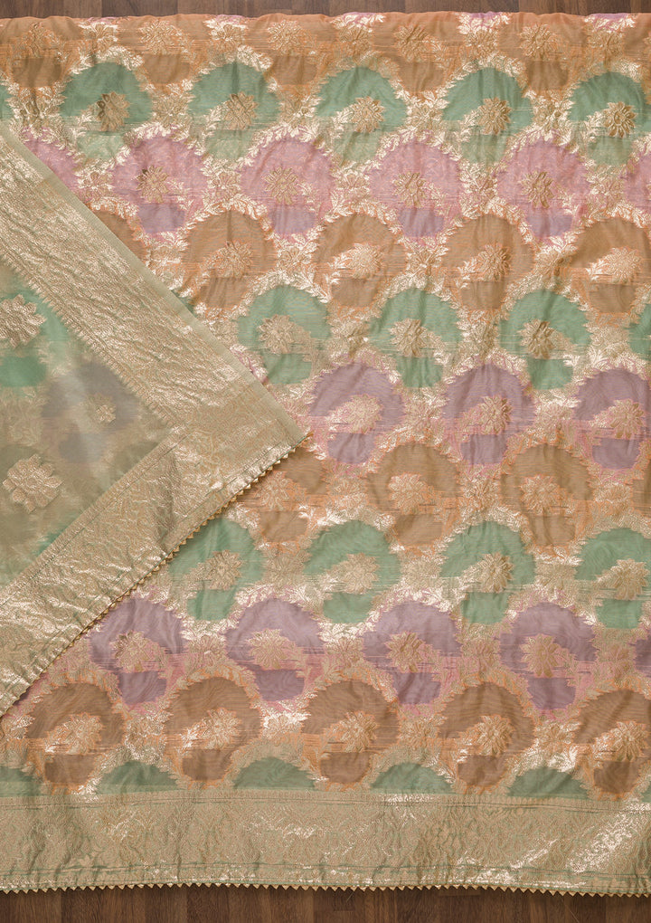 Pista Green Zariwork Banarasi Silk Unstitched Salwar Suit-Koskii