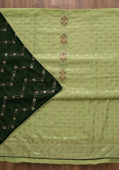 Pista Green Zariwork Georgette Unstitched Salwar Suit-Koskii