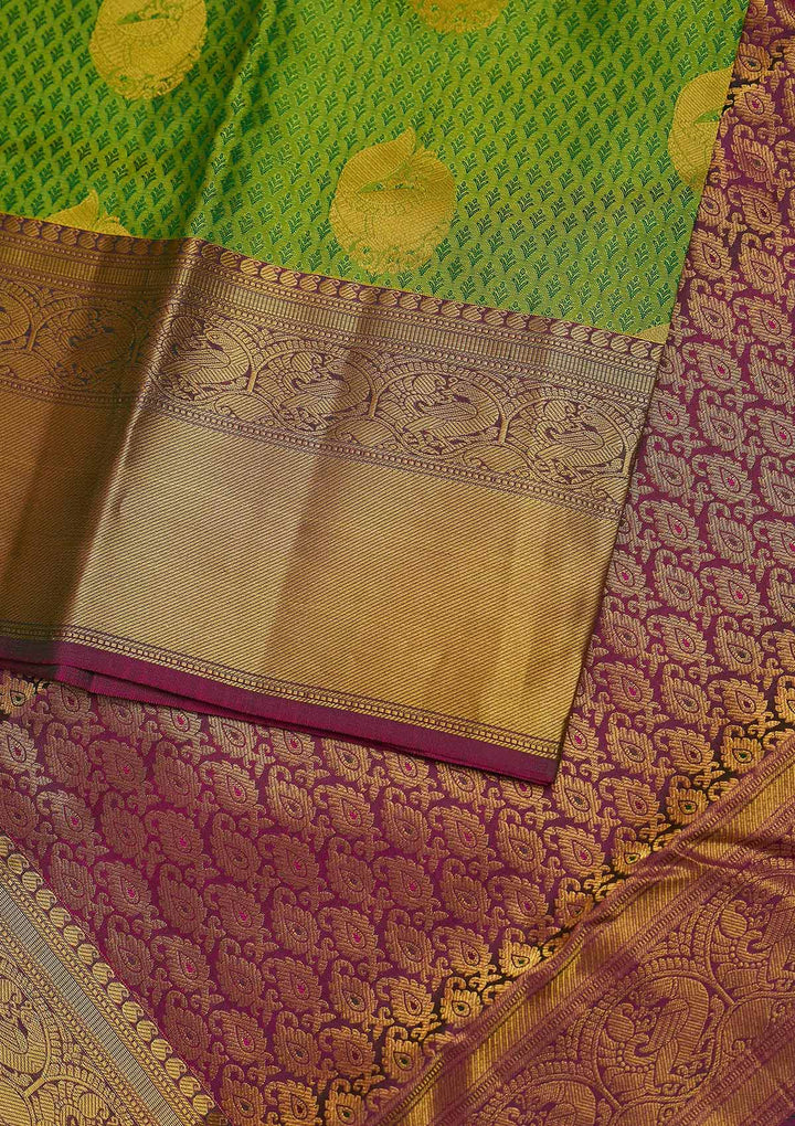 Pista Green Zariwork Pure Silk Designer Unstitched Saree - Koskii