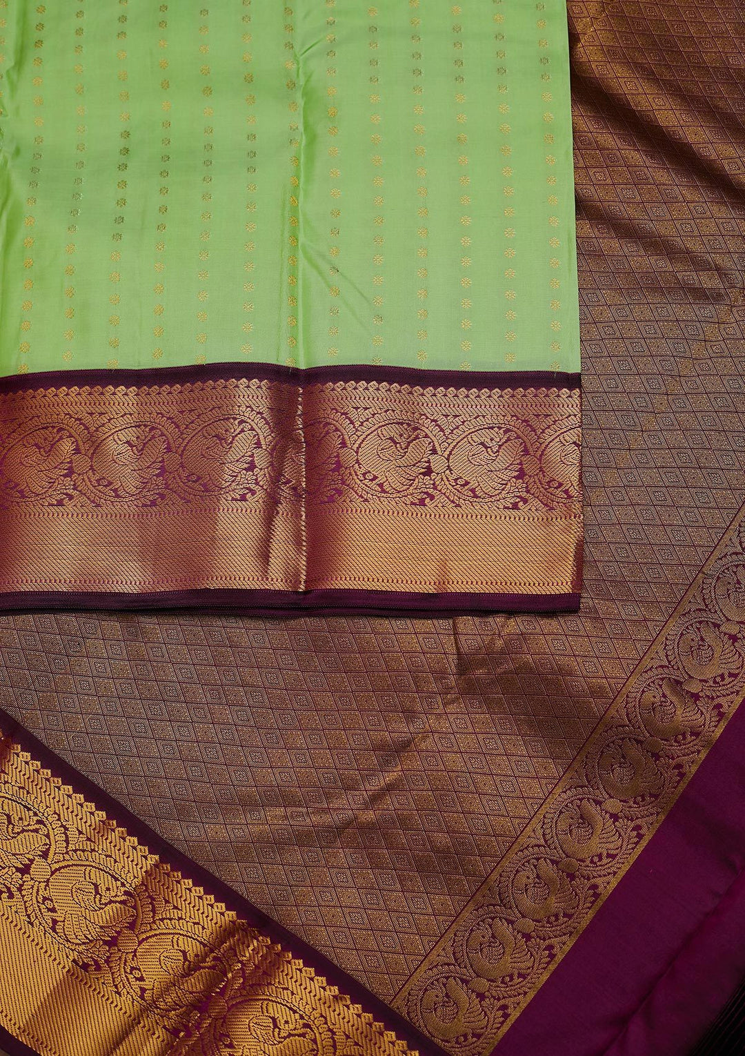 Pista Green Zariwork Pure Silk Designer Unstitched Saree - Koskii