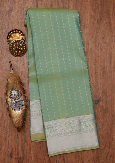 Pista Green Zariwork Pure Silk Designer Unstitched Saree - Koskii