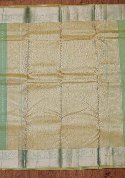 Pista Green Zariwork Pure Silk Designer Unstitched Saree - Koskii
