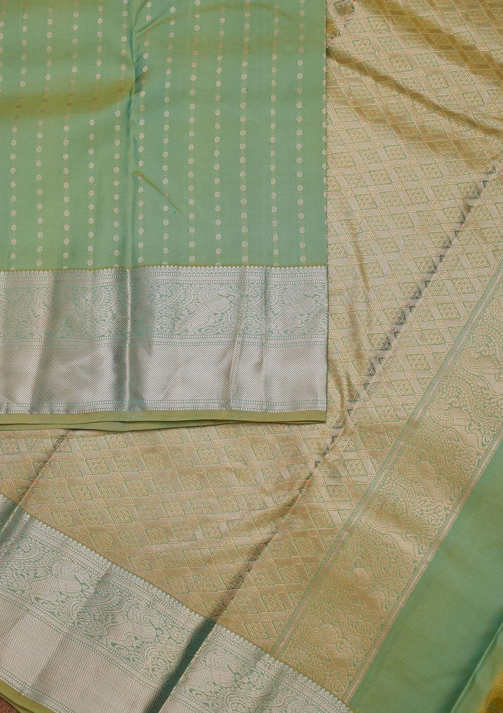 Pista Green Zariwork Pure Silk Designer Unstitched Saree - Koskii