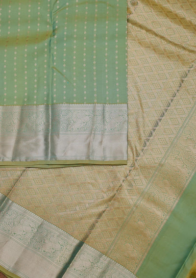Pista Green Zariwork Pure Silk Designer Unstitched Saree - Koskii