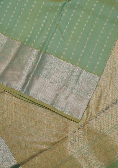 Pista Green Zariwork Pure Silk Designer Unstitched Saree - Koskii