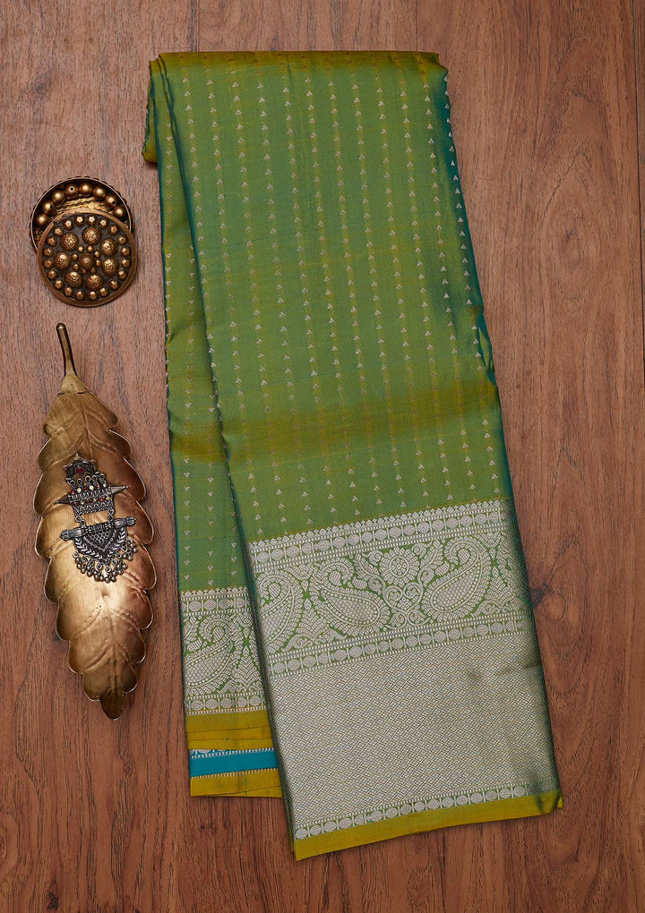 Pista Green Zariwork Pure Silk Designer Unstitched Saree - Koskii
