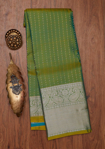 Pista Green Zariwork Pure Silk Designer Unstitched Saree - Koskii