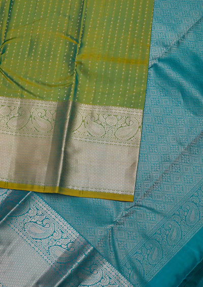 Pista Green Zariwork Pure Silk Designer Unstitched Saree - Koskii