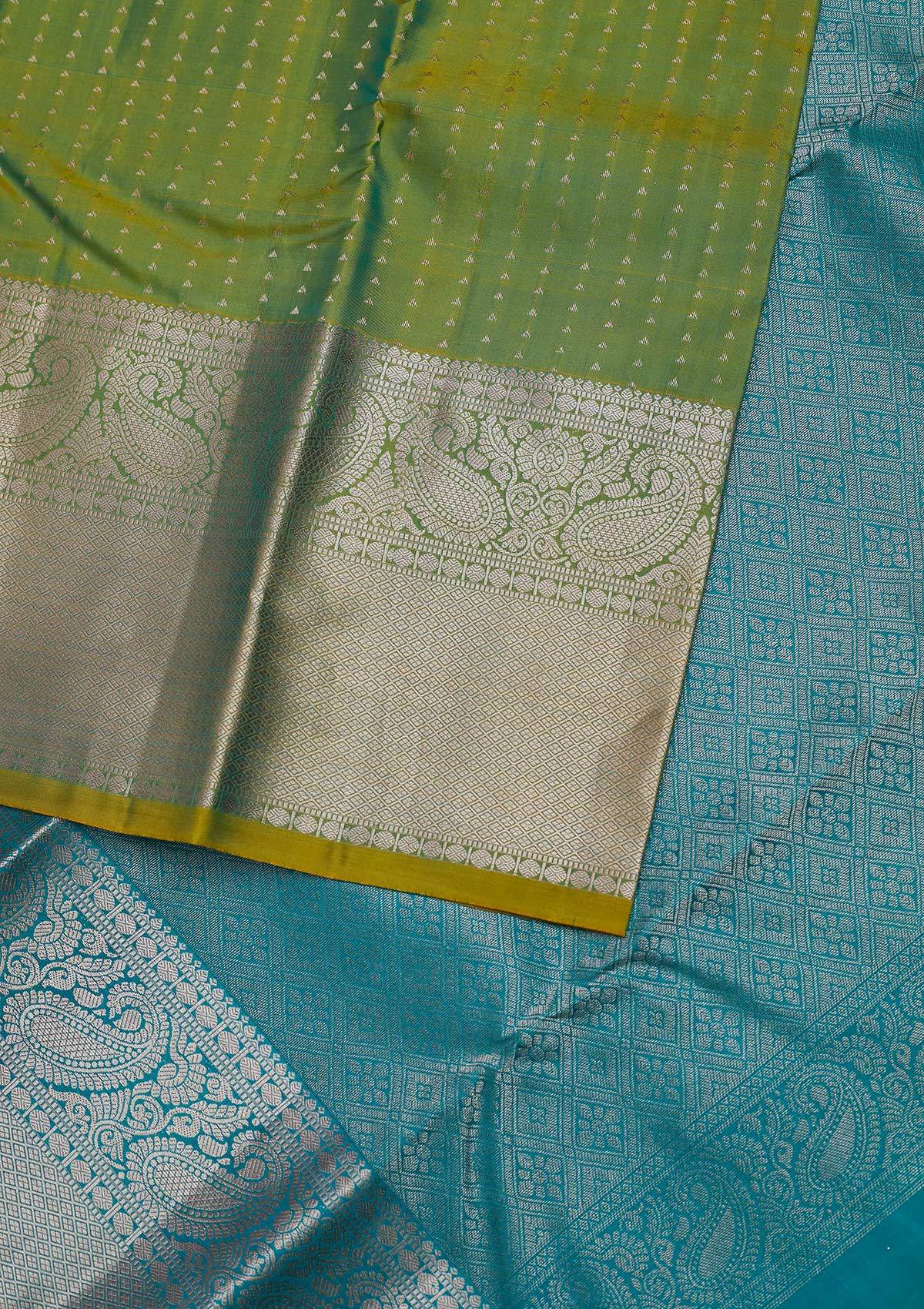 Pista Green Zariwork Pure Silk Designer Unstitched Saree - Koskii