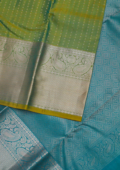 Pista Green Zariwork Pure Silk Designer Unstitched Saree - Koskii