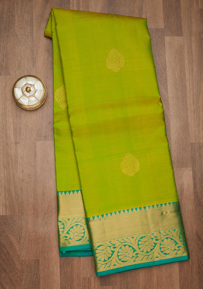 Parrot Green Zariwork Pure Silk Saree-Koskii