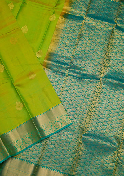 Parrot Green Zariwork Pure Silk Saree-Koskii