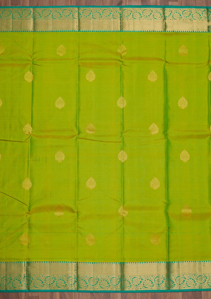 Parrot Green Zariwork Pure Silk Saree-Koskii