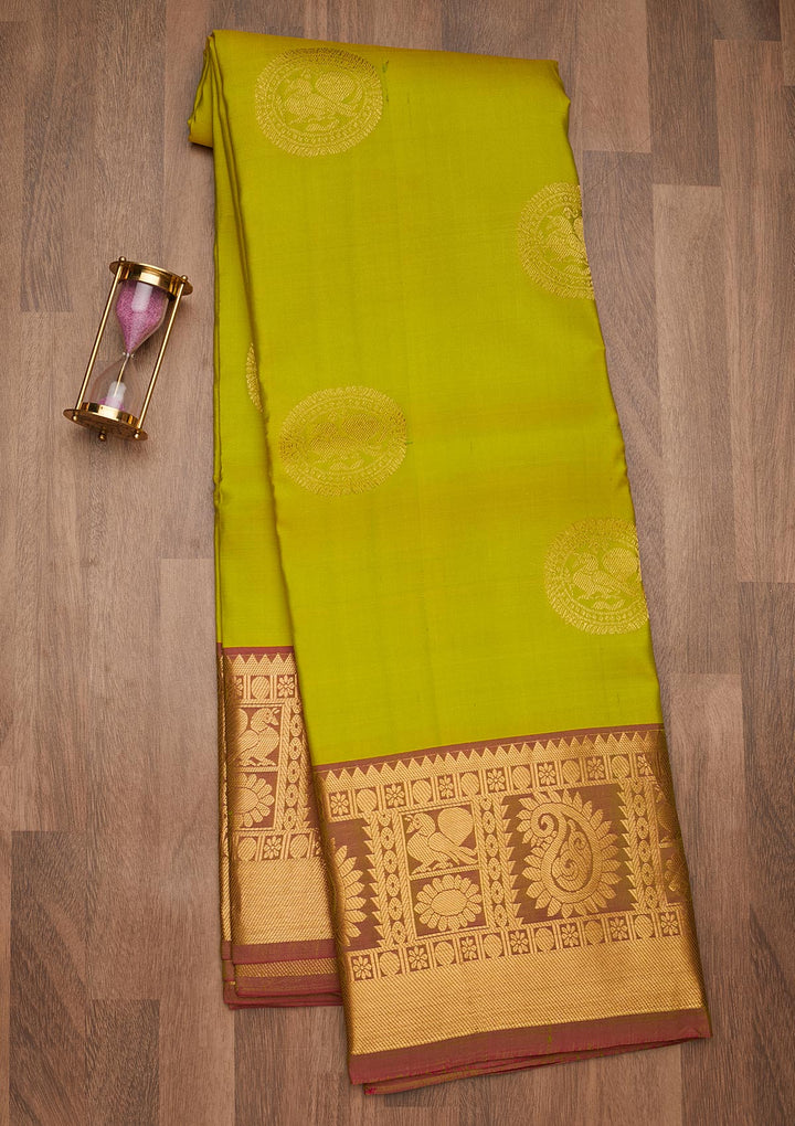 Pista Green Zariwork Pure Silk Saree-Koskii