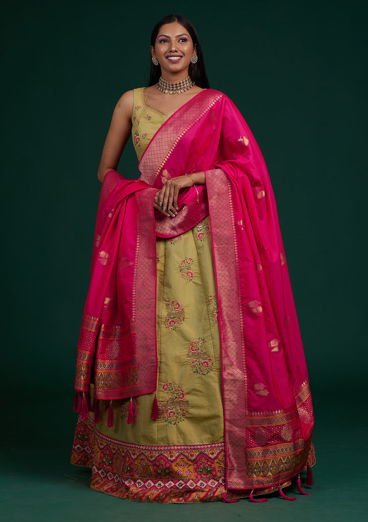 Pista Green Zariwork Raw Silk Designer Lehenga-Koskii