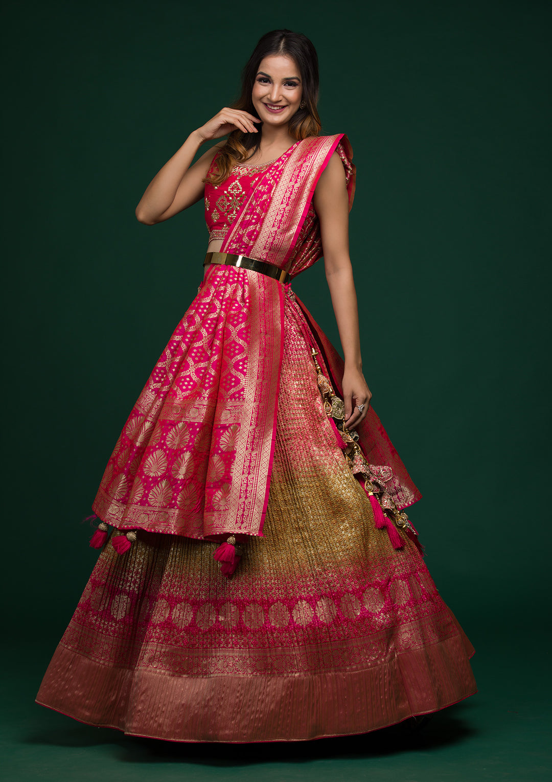 Pista Green Zariwork Raw Silk Lehenga-Koskii