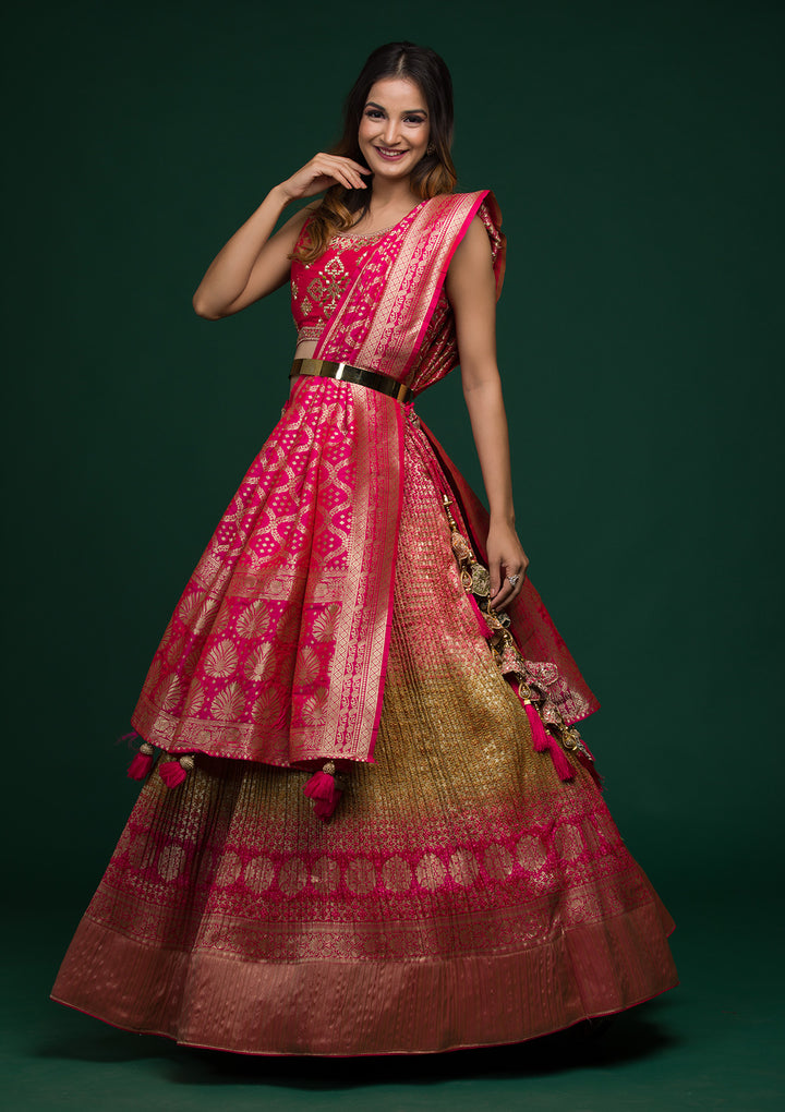 Pista Green Zariwork Raw Silk Lehenga-Koskii