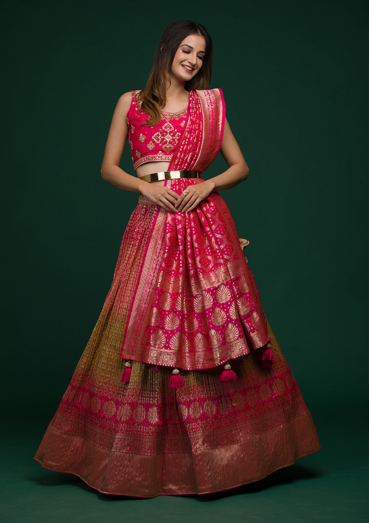 Pista Green Zariwork Raw Silk Lehenga-Koskii