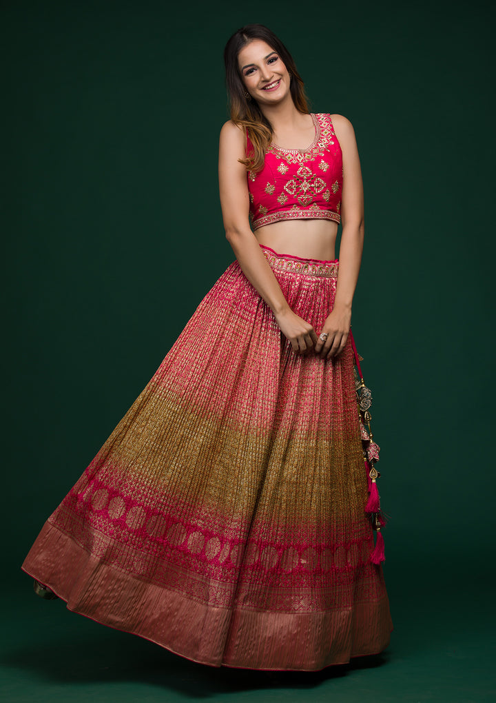 Pista Green Zariwork Raw Silk Lehenga-Koskii