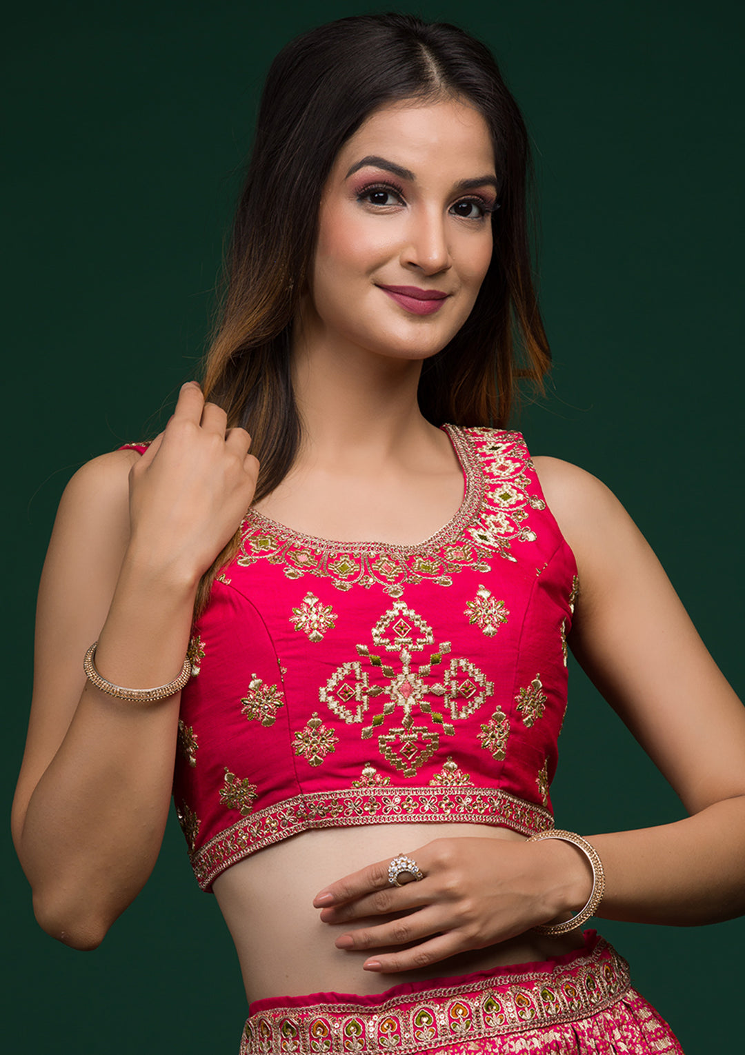 Pista Green Zariwork Raw Silk Lehenga-Koskii