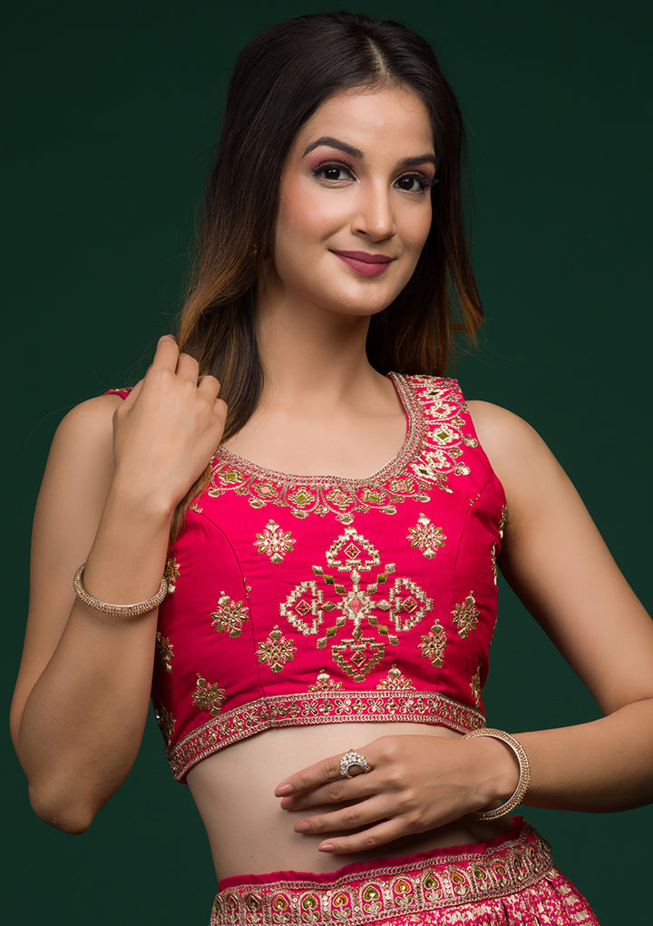 Pista Green Zariwork Raw Silk Lehenga-Koskii