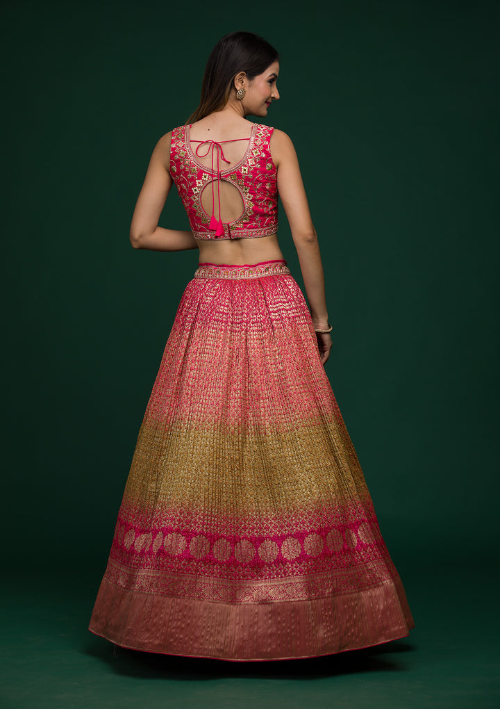 Pista Green Zariwork Raw Silk Lehenga-Koskii