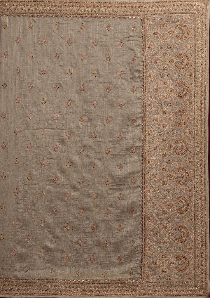 Pista Green Zariwork Raw Silk Designer Saree - koskii