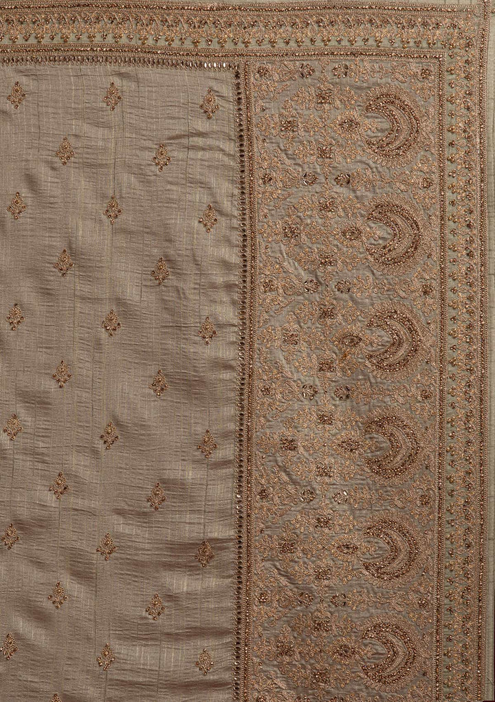 Pista Green Zariwork Raw Silk Designer Saree - koskii