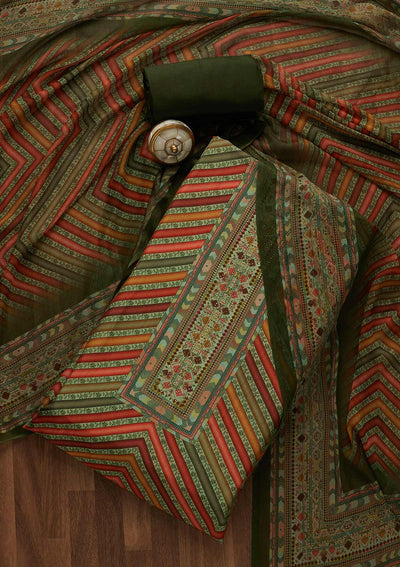 Mehendi Green Printed Art Silk Unstitched Salwar Suit-Koskii