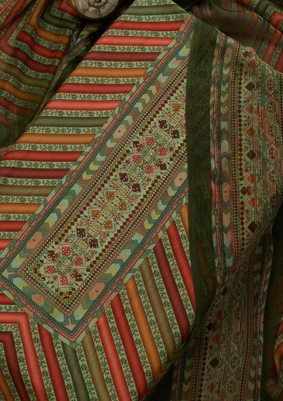 Mehendi Green Printed Art Silk Unstitched Salwar Suit-Koskii