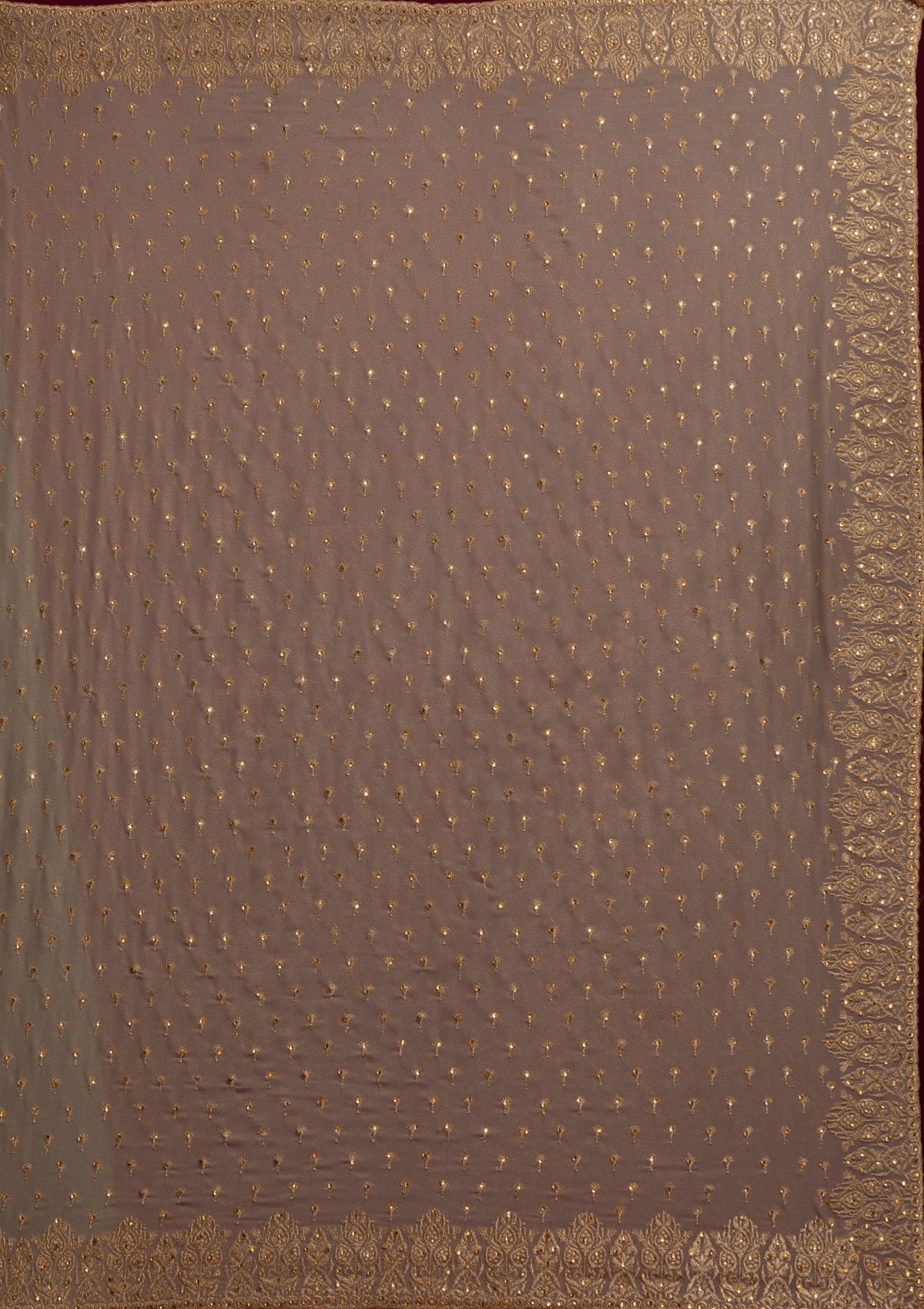 Light Brown Zariwork Shimmer Designer Saree - koskii