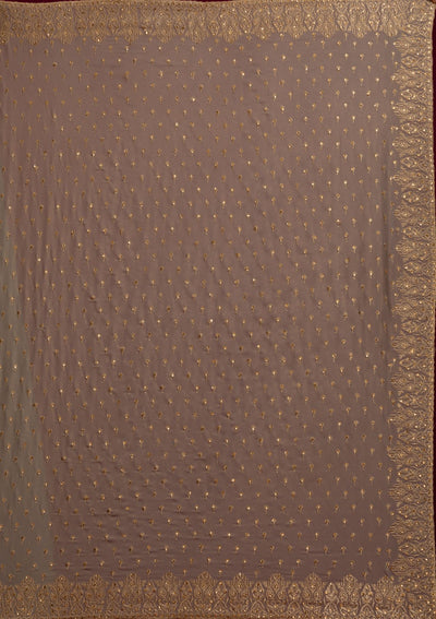 Light Brown Zariwork Shimmer Designer Saree - koskii
