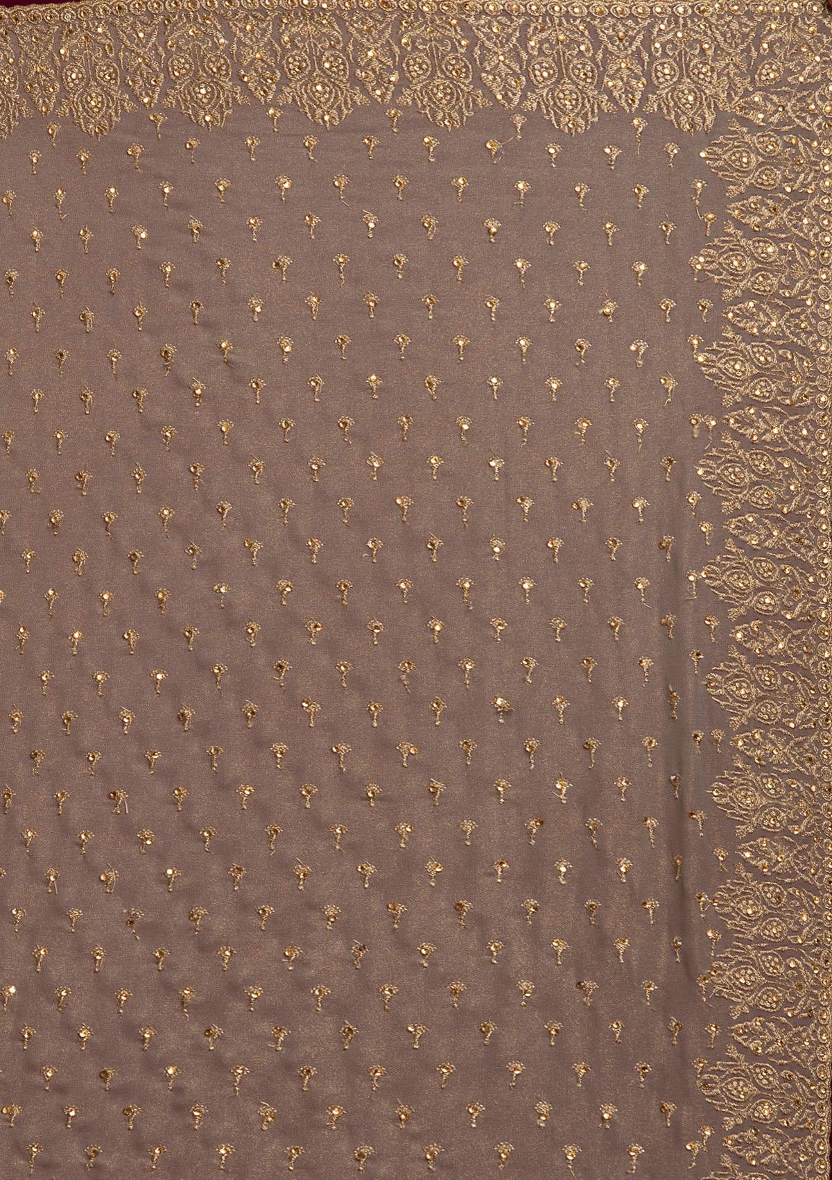 Light Brown Zariwork Shimmer Designer Saree - koskii