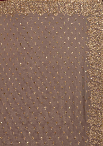 Light Brown Zariwork Shimmer Designer Saree - koskii