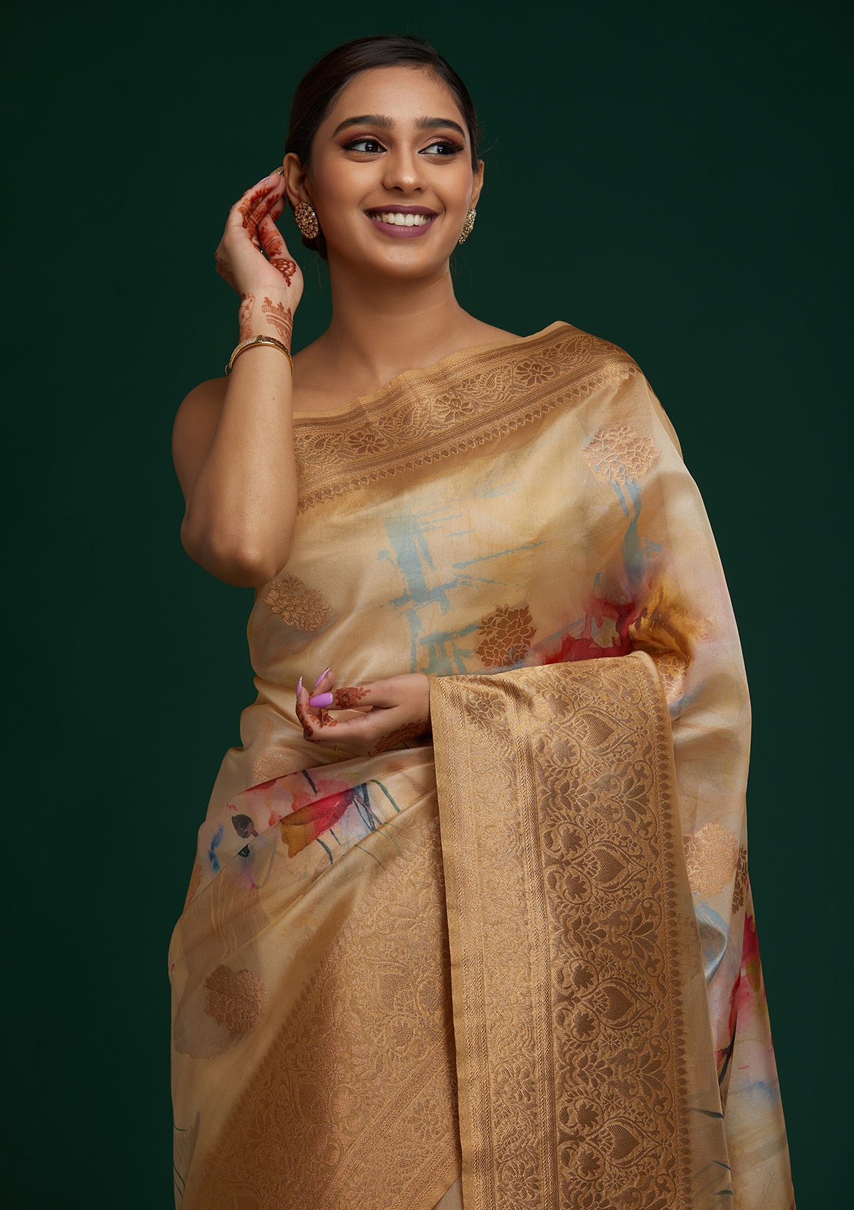 Pista Green Zariwork Taffeta Silk Saree - Koskii