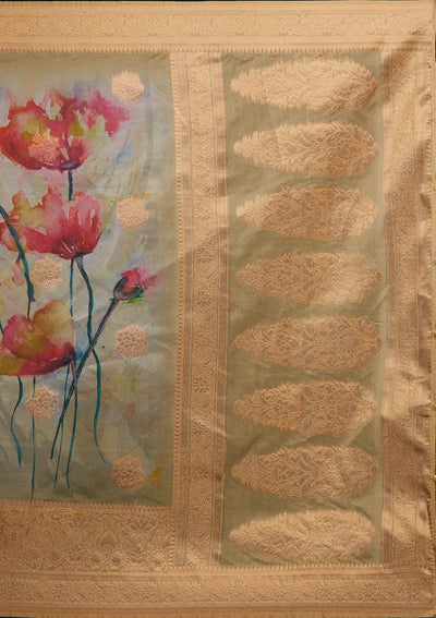 Pista Green Zariwork Taffeta Silk Saree - Koskii
