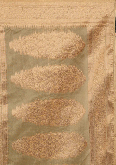 Pista Green Zariwork Taffeta Silk Saree - Koskii