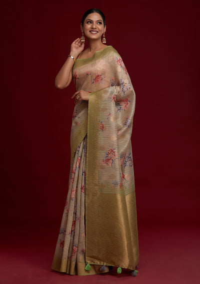 Pista Green Zariwork Taffeta Silk Saree - Koskii