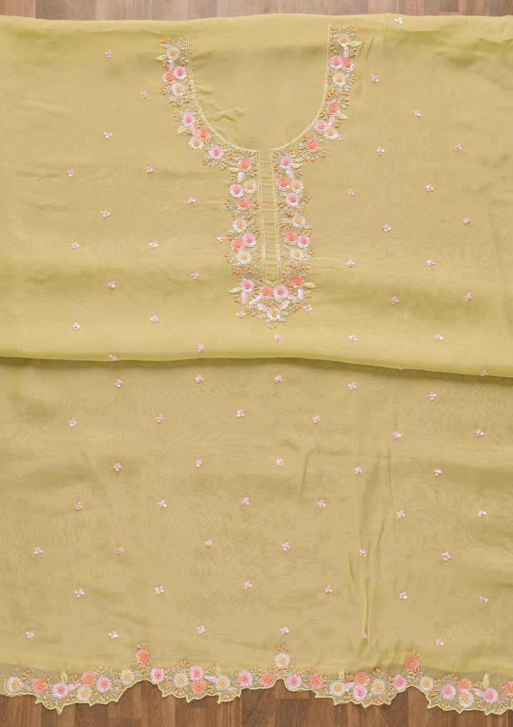 Pista Green Sequins Organza Unstitched Salwar Suit-Koskii