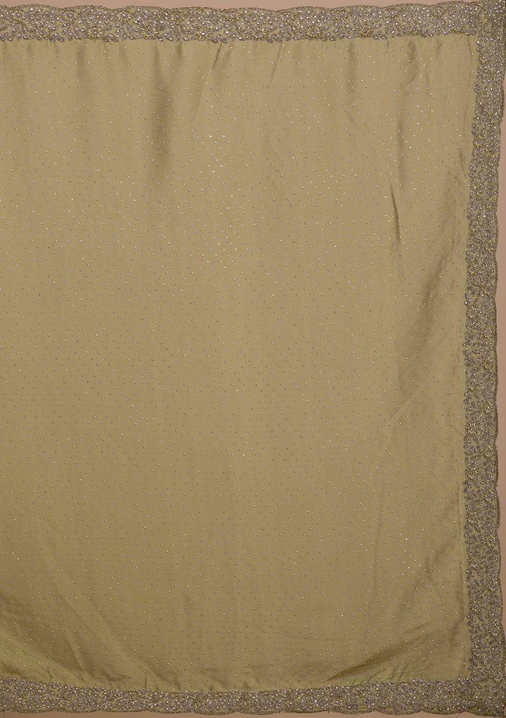 Pista Green Silver Stonework Crepe Saree-Koskii