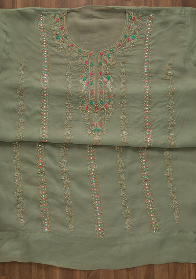 Pista Green Stonework Tissue Unstitched Salwar Suit-Koskii