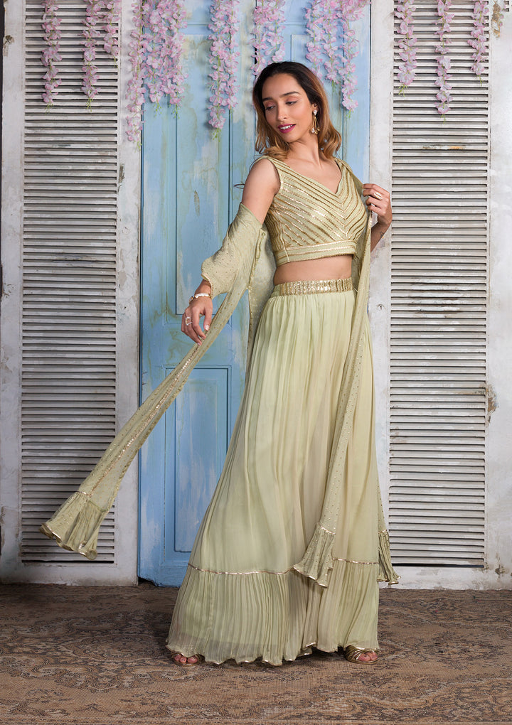 Pista Green Zariwork Georgette Readymade Salwar Suit-Koskii