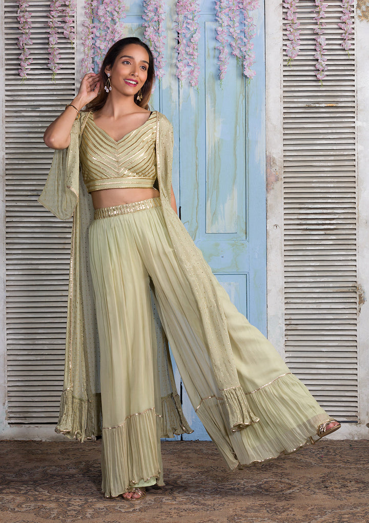 Pista Green Zariwork Georgette Readymade Salwar Suit-Koskii