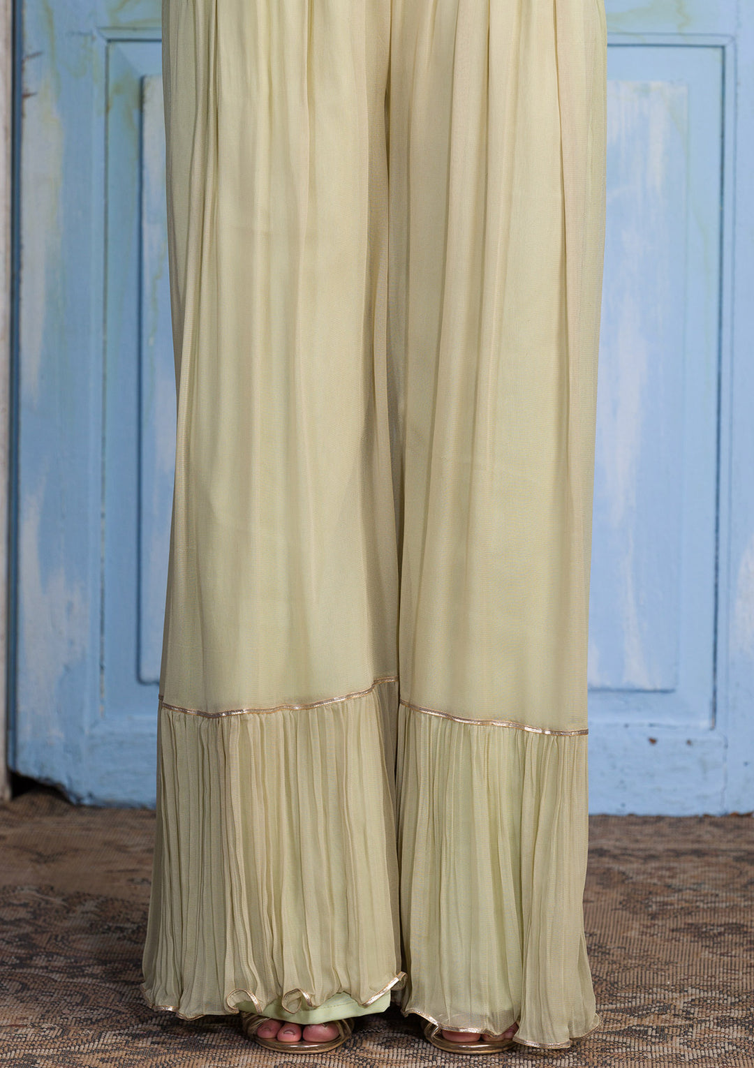 Pista Green Zariwork Georgette Readymade Salwar Suit-Koskii