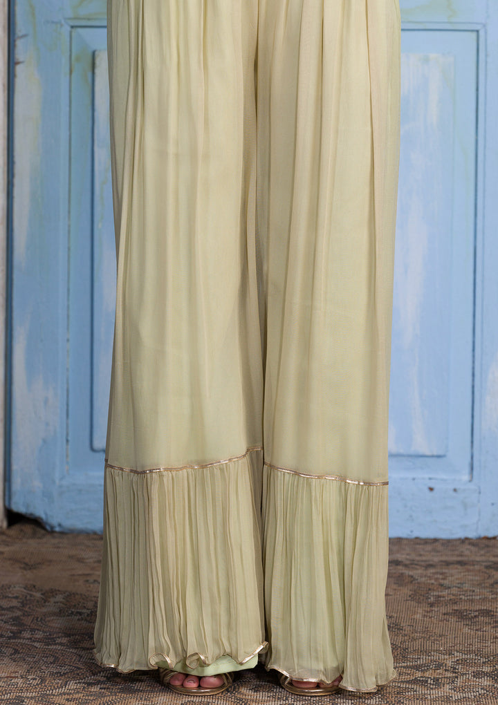 Pista Green Zariwork Georgette Readymade Salwar Suit-Koskii